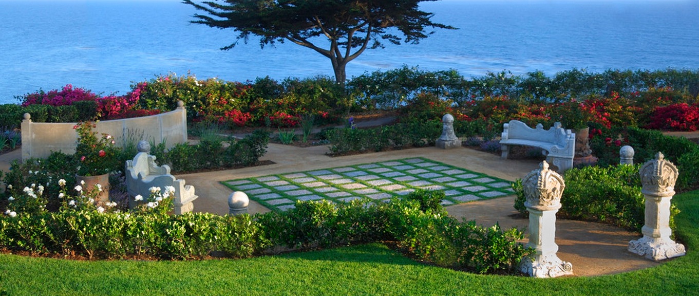 Classic garden with ocean view.