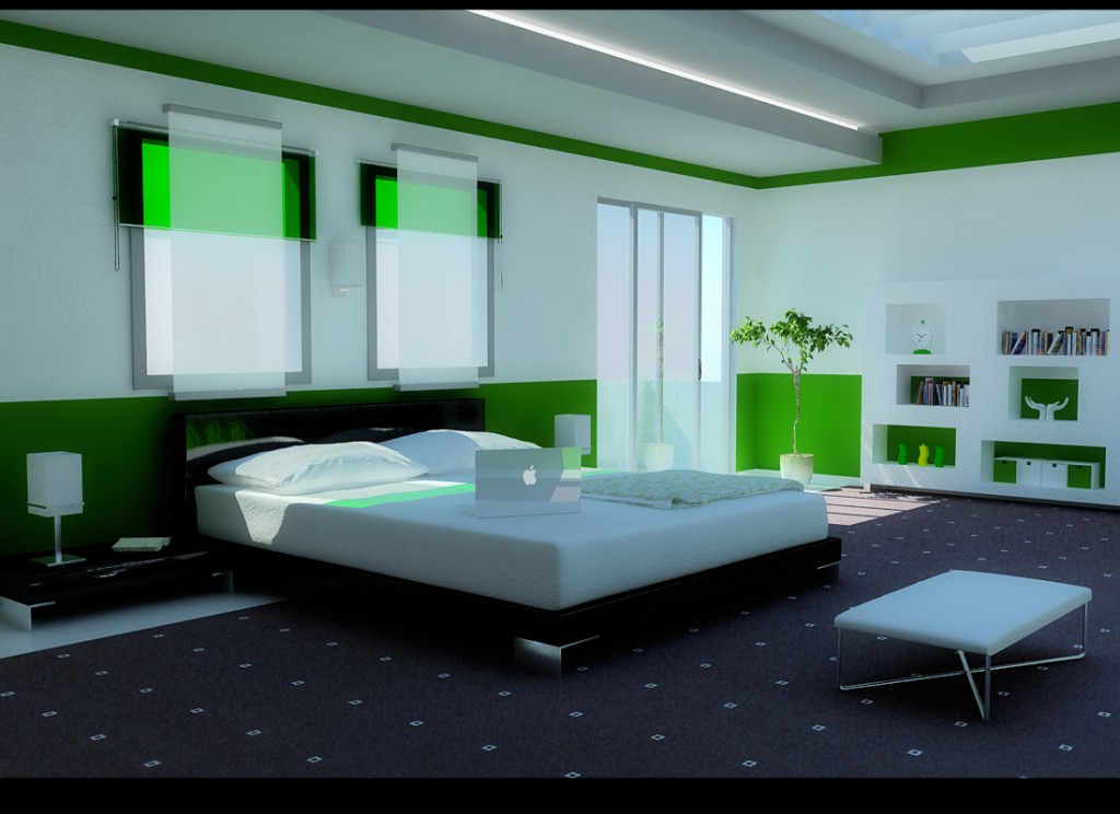Transforming a bedroom into a serene haven with a green and white bed.