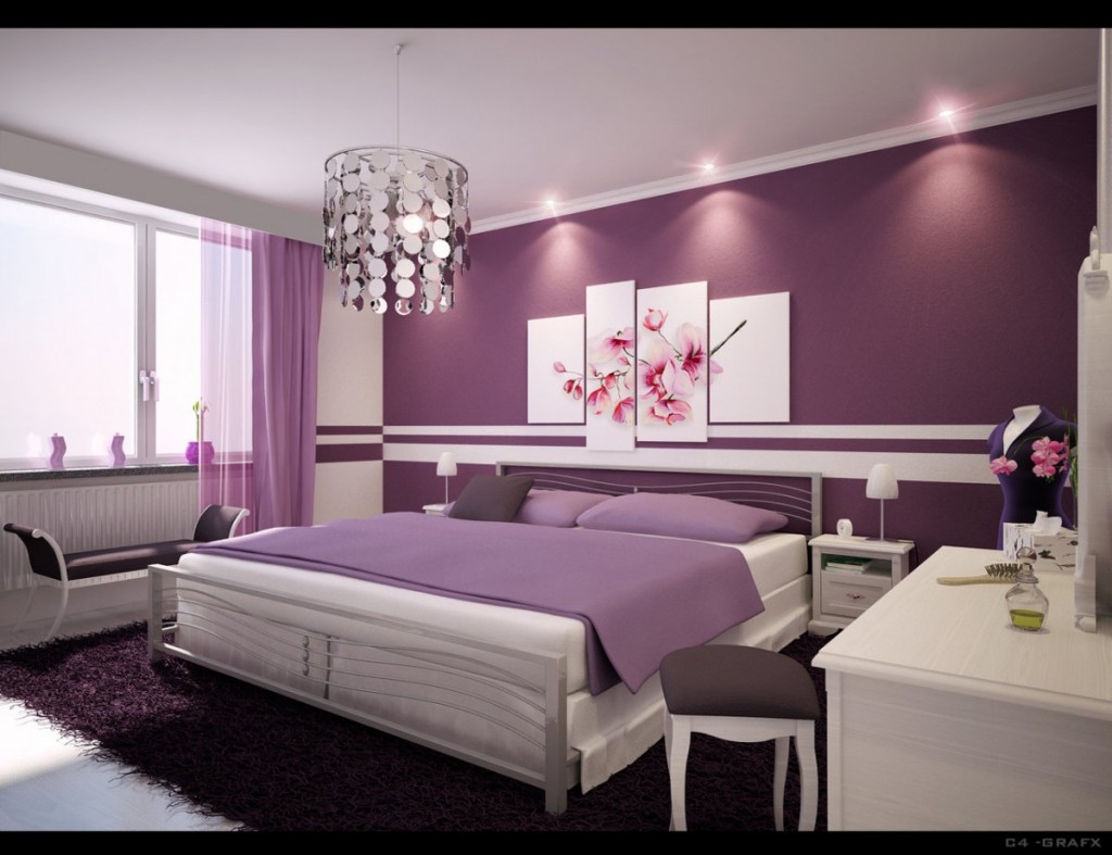 Turning Your Bedroom into a Purple and White Haven with a Chandelier.