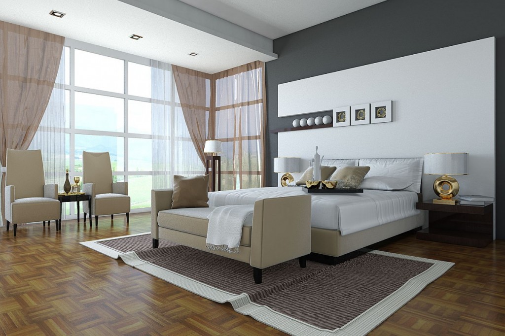 Turning your bedroom into a haven with a white bed and a wooden floor.