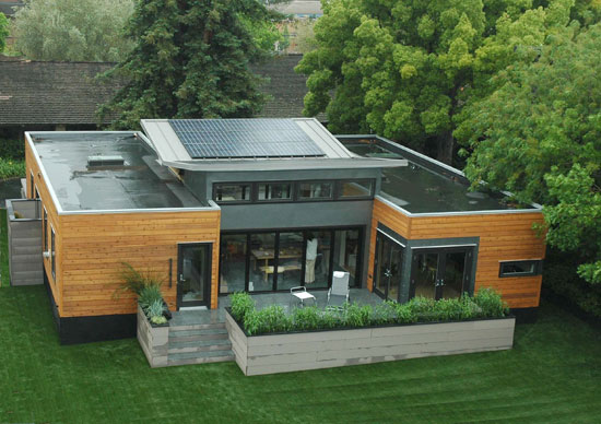 Aerial view of a modern container home, showcasing trending home designs.