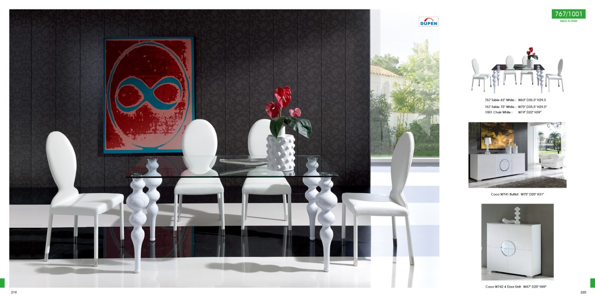 A white dining table and chairs with a glass top, perfect for adding flair to your eating experience.