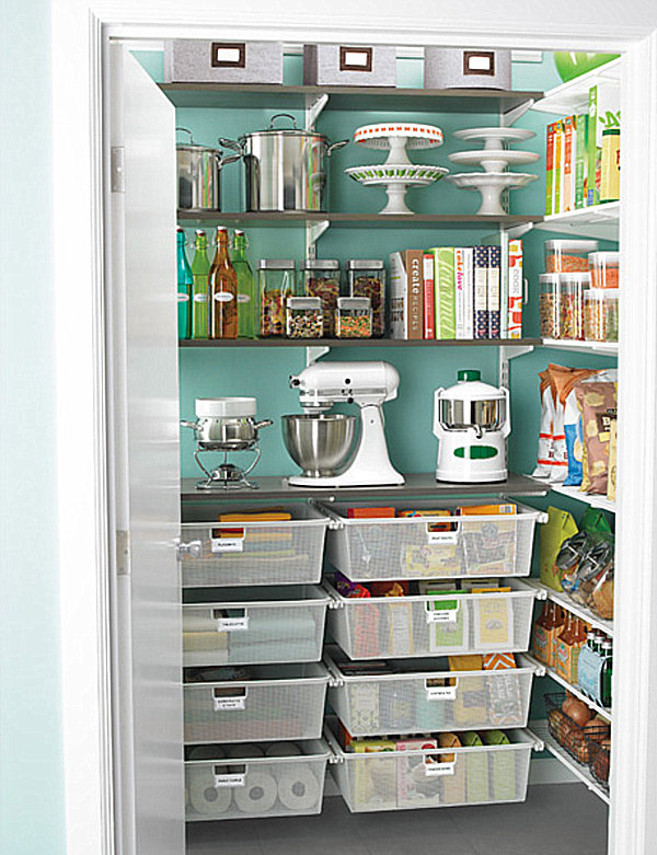 A well-stocked pantry with a lot of items in it.