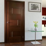 A modern wooden door in a living room, suitable for indoor use.