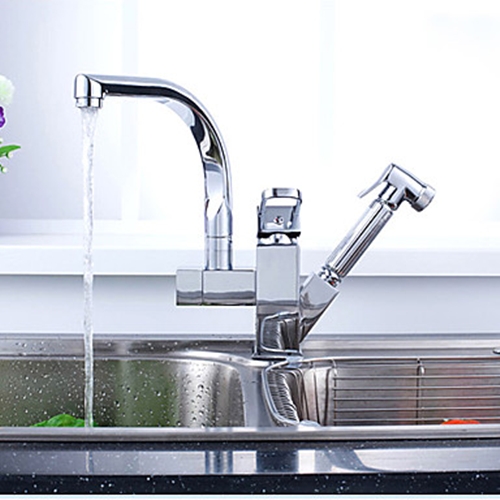 A stainless steel kitchen sink with a stylish faucet.