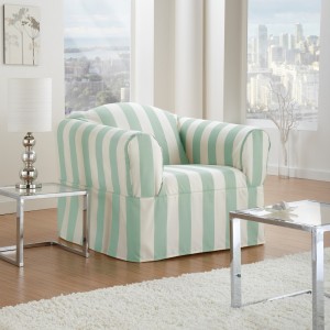 Summer decorating ideas: A striped chair in a living room.