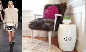Two pictures of a chair and a chair with fur showcasing fall 2014 design trends.