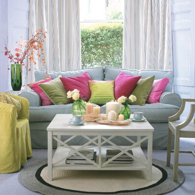 A colorful living room with summer decorating ideas.