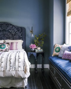 A blue-themed bedroom in a home.