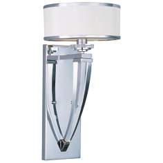 A chrome wall sconce with a white shade perfect for a powder room.