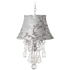 A silver chandelier with crystal drops, perfect for a powder room.