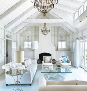 A white living room with white furniture and a chandelier, perfect for decorating with white.