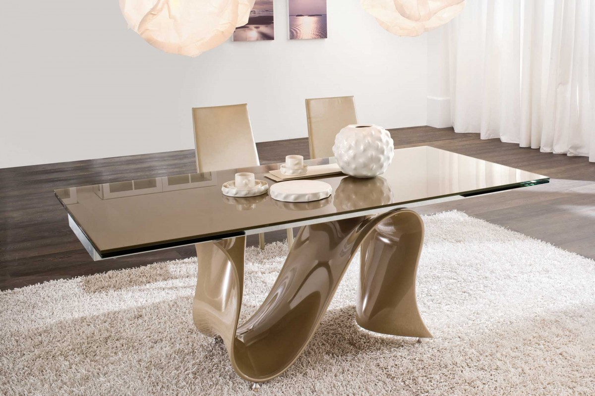 A versatile dining table with a glass top.