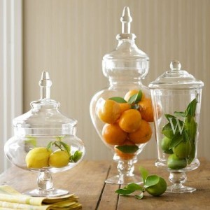 apothecary jars with fruit