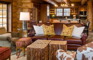 Experience the rustic charm of a log cabin living room nestled in nature.