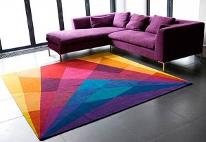 A vibrant rug in a modern living room.