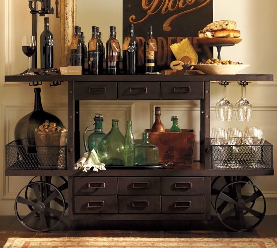 Creating a Functional Bar Cart Space with Wine Bottles and Wine Glasses.