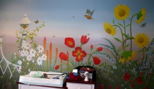 Delightful backdrop for a floral mural wallpaper