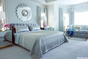 A bedroom with blue walls - one of the top bedroom colors of 2015.