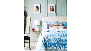 A blue and white bedroom featuring one of the top bedroom colors of 2015.
