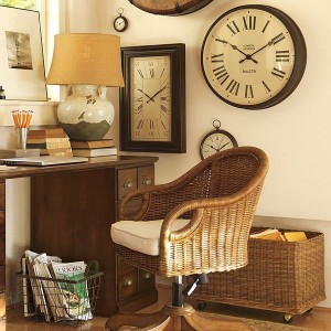 A chair with a clock.