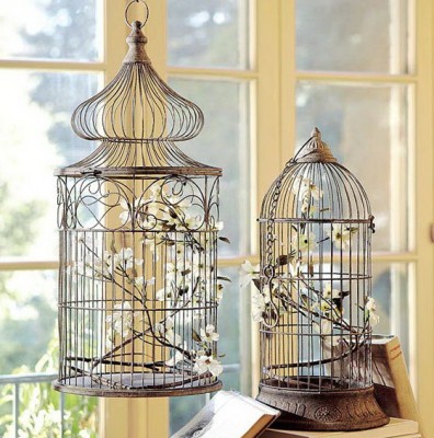 Vintage bird cages used for decorating.