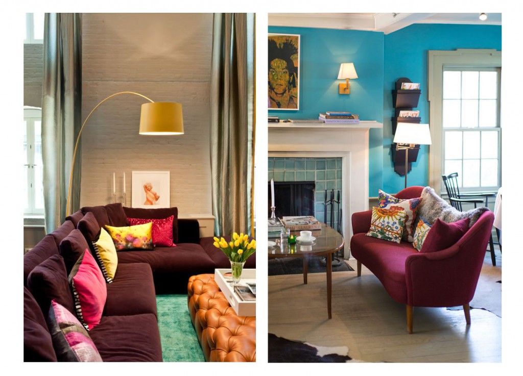 A living room with colorful furniture, embracing interior design trends for 2015.