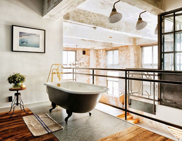 A bathroom with a bathtub and a window featuring eccentric lighting options.