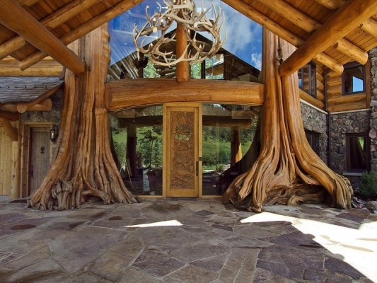 A grand entrance at this log home (Colorado Real Estate Diary)