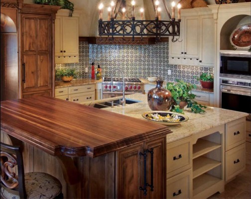 Wood surfaces contrast beautifully with stone countertops (Houzz)