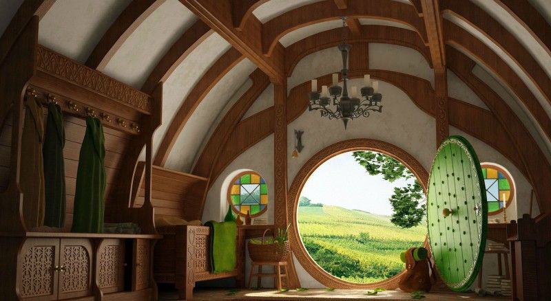 A 3D image of a quaint hobbit house.