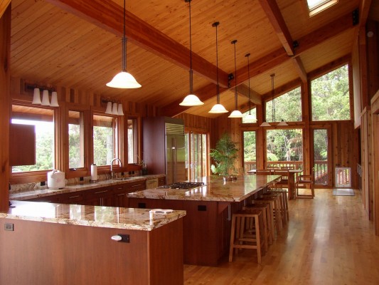 A contemporary log home kitchen (ranario)