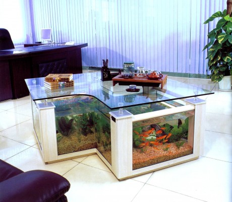 An aquarium coffee table