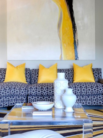 Bright yellow pillows and accents