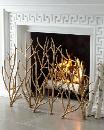 A nature-inspired fireplace screen