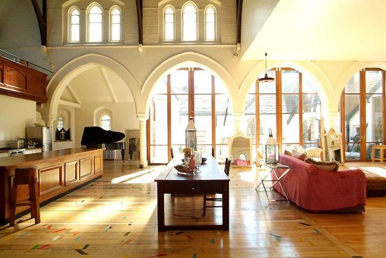 A large church to home design conversion with large windows.