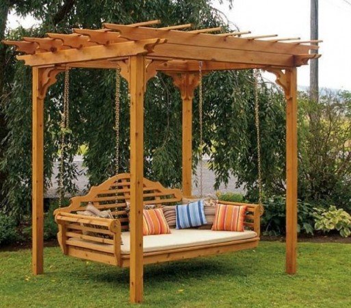 A pergola gives structure for this swing