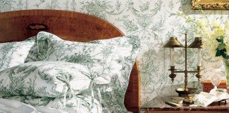 Fresh green toile charms this bedroom