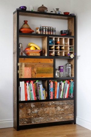 Bookshelves utilizing different sources of wood 