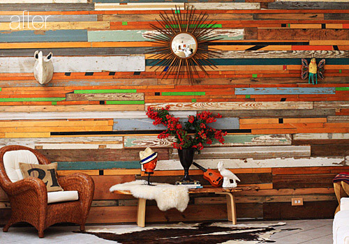 Painted recycled boards make a great accent wall 