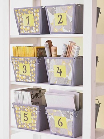 A shelf with baskets for home staging purposes.