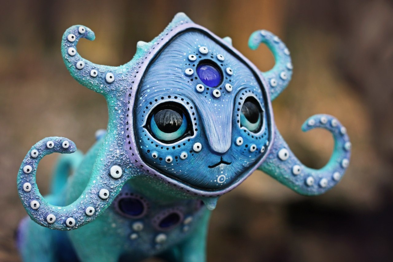 A hand-made blue octopus toy.