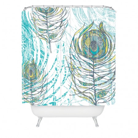 Feather Your Nest with a Peacock feathers shower curtain.