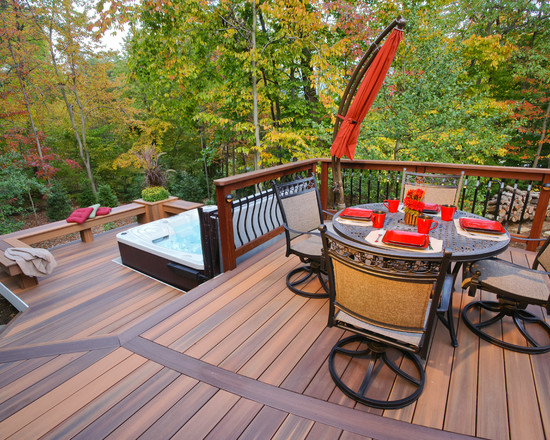 Making the Most of Your Backyard Deck with a hot tub and table.