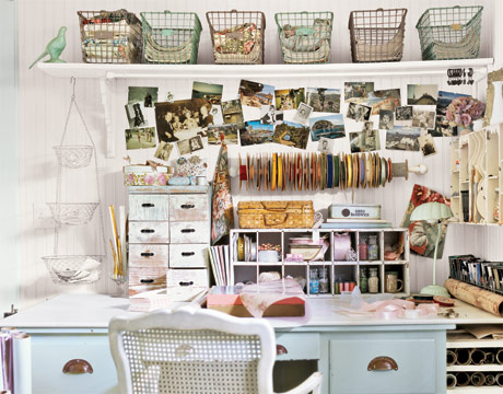 Bins and cubbies provide ample storage of crafting supplies