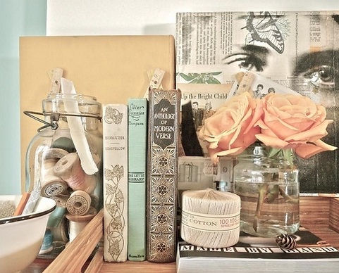 Books add variety and interest to a tabletop display