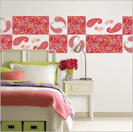 Paisley patterned artwork adds interest to this bedroom