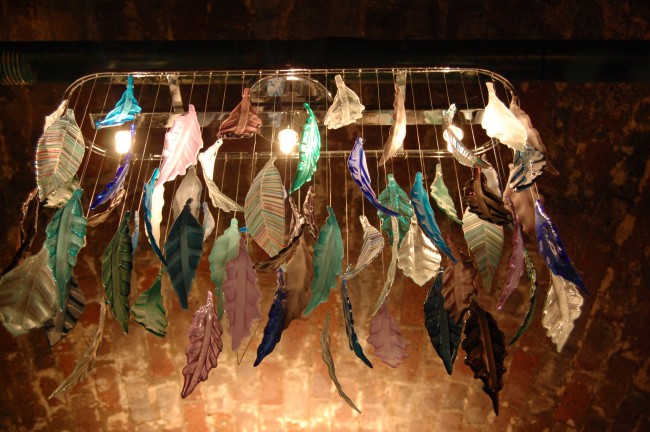 Beautiful sculpted glass feather chandelier