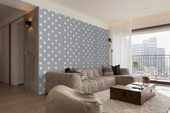 Polka dot walls create depth in this modern room