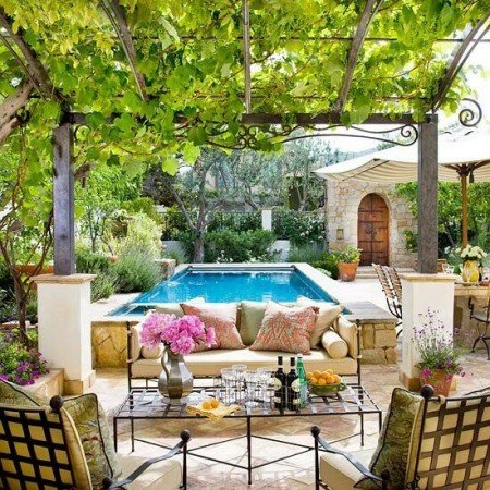 A nice seating and dining area adjacent to the pool makes for easy entertaining
